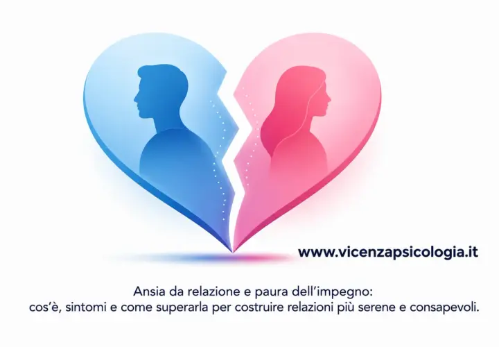 Silhouette di uomo e donna in un cuore spezzato, simbolo di ansia da relazione. Impara a superarla per relazioni serene.