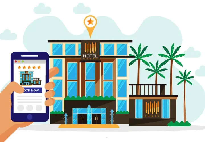 Smartphone con app per prenotare un hotel, simbolo di un'efficace hospitality marketing.