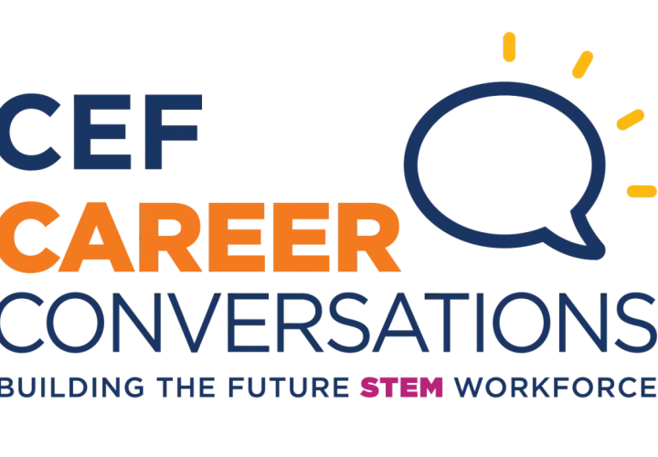 CEF Career Conversations logo, featuring a speech bubble icon and text about building the future STEM workforce.