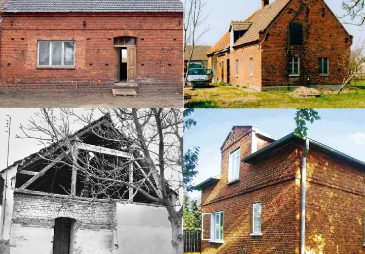 Metamorfoza starego domu: od ruiny do odnowionej ceglanej perełki. Zdjęcia pokazują przemianę.