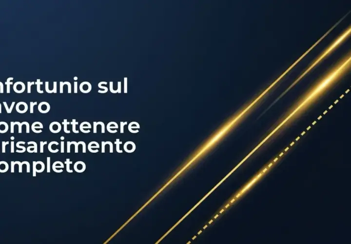 Infortunio sul lavoro: scopri come ottenere il risarcimento completo. Linee dorate su sfondo blu scuro.