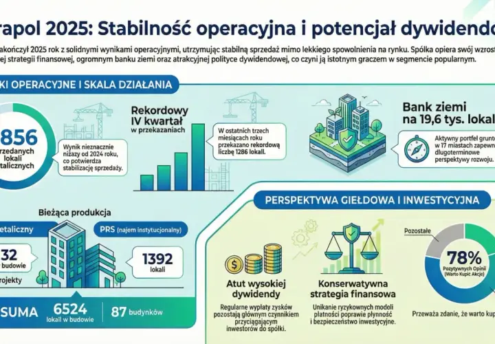 Murapol akcje: stabilna sprzedaż, bank ziemi i potencjał dywidendowy. 78% pozytywnych opinii o akcjach.