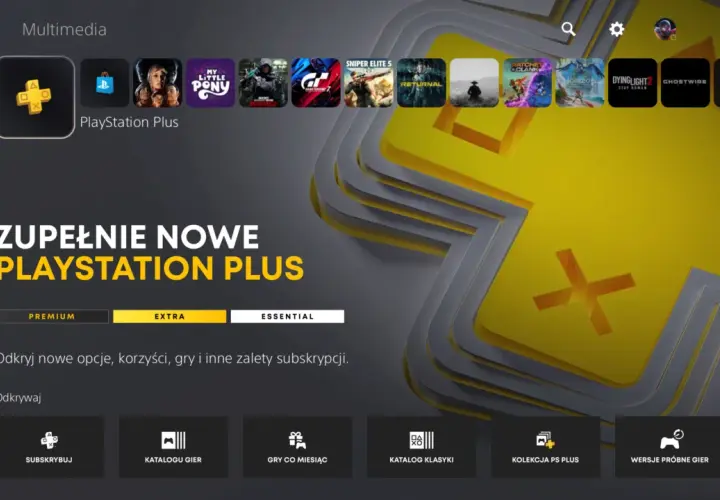 Ekran PlayStation z opcjami subskrypcji PlayStation Plus Extra. Odkryj nowe gry i korzyści.