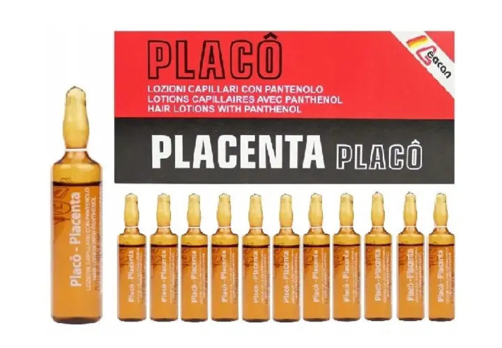 Ampułki Placenta Placô z pantenolem, do pielęgnacji włosów. Zestaw zawiera 10 sztuk.
