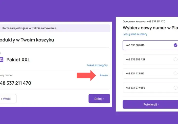 Wybierasz nowy numer Play, by doładować komuś telefon. Widzisz pakiet XXL i opcję zmiany numeru.