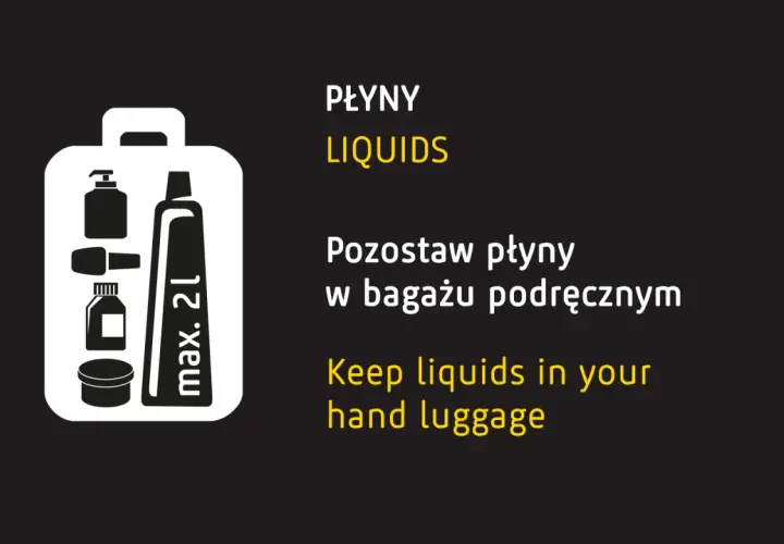 Ikona walizki z kosmetykami i napisem "Pozostaw płyny w bagażu podręcznym".