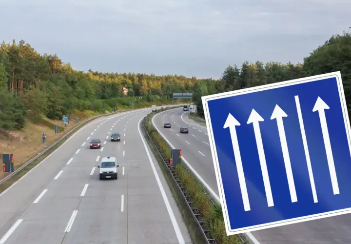 Autostrady w Niemczech z tablicą informującą o pasach ruchu.