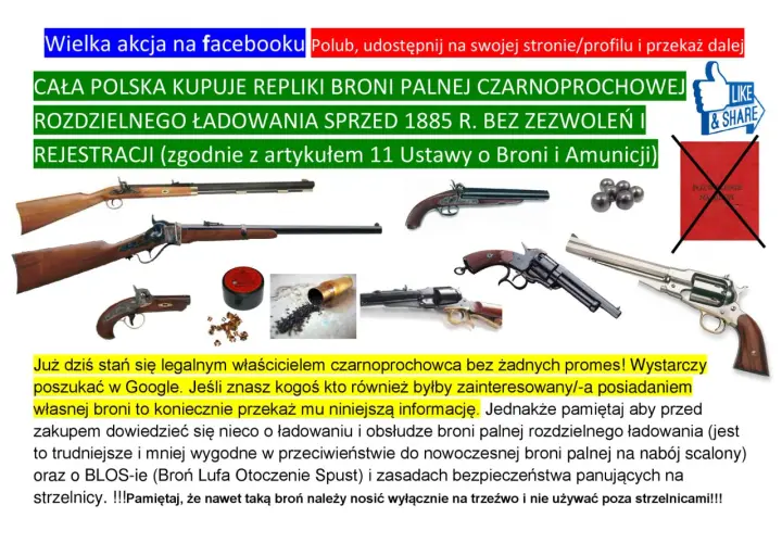 Broń czarnoprochowa może zabić. Zdjęcie przedstawia repliki broni czarnoprochowej rozdzielnego ładowania, amunicję i akcesoria.