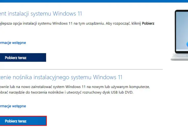 Asystent instalacji Windows 11 oferuje łatwy sposób na aktualizację. Kliknij "Pobierz teraz", aby rozpocząć.