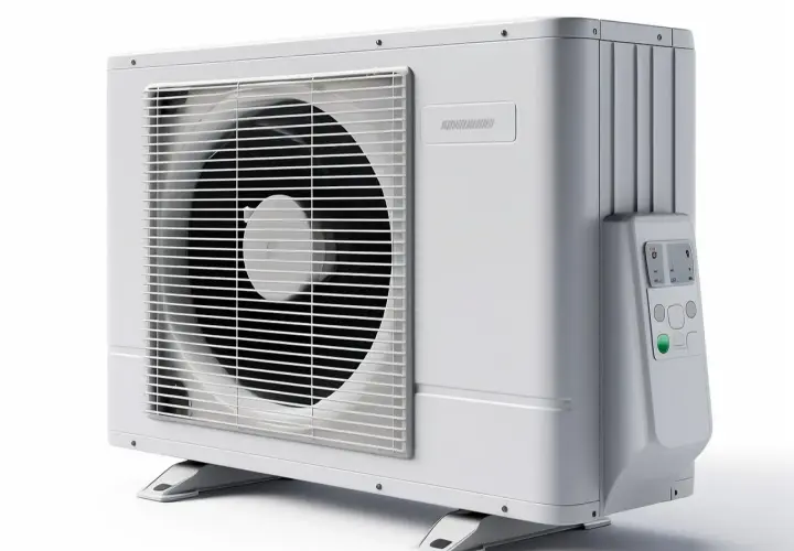 Biała pompa ciepła Gree czy Panasonic? Nowoczesny wygląd, panel sterowania z przyciskami. Idealna do domu.