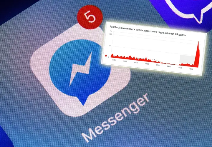 Ikona Messengera z czerwoną kropką "5" i wykresem awarii. Wygląda na to, że messenger nie działa.
