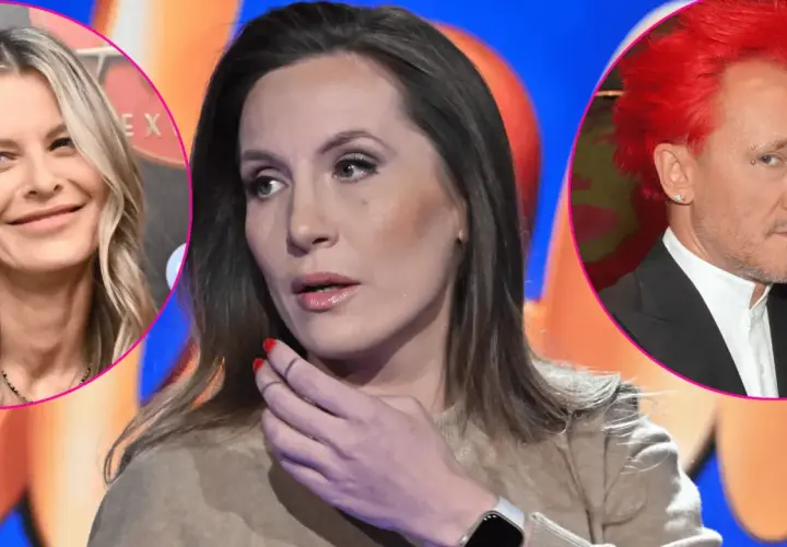 Trzy portrety: kobi z blond włosami, kobi z ciemnymi włosami i mężczyzna z czerwonymi włosami. Czy to pola wiśniewska były mąż?