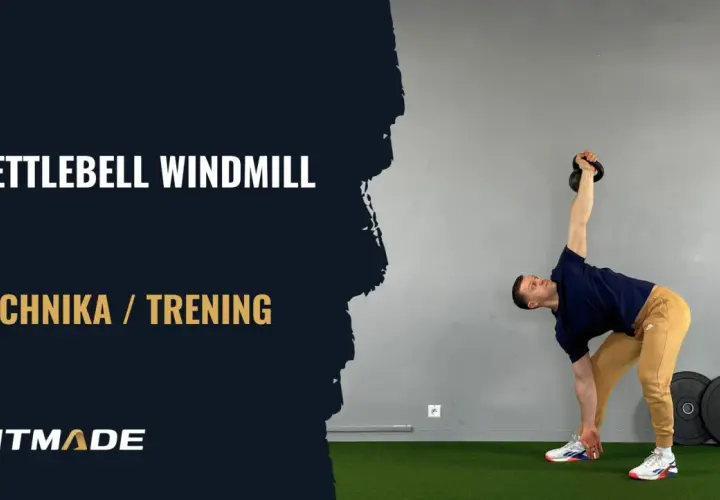 Mężczyzna wykonuje ćwiczenie windmill z kettlebell. Poprawna technika i trening.