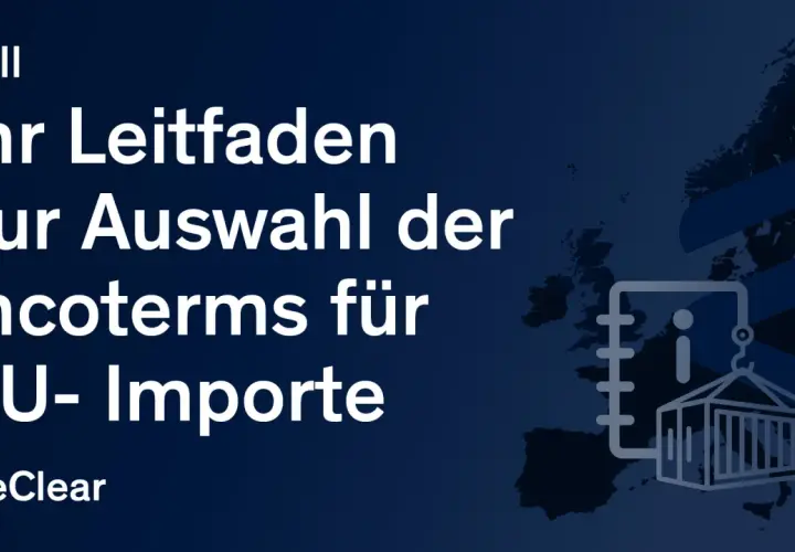 Zoll: Ihr Leitfaden zur Auswahl der Incoterms für EU-Importe. Ein Symbol zeigt einen Container, der von einem Kran gehoben wird, was auf die Bedeutung eines **certificate of compliance** für den Warenverkehr hinweist.