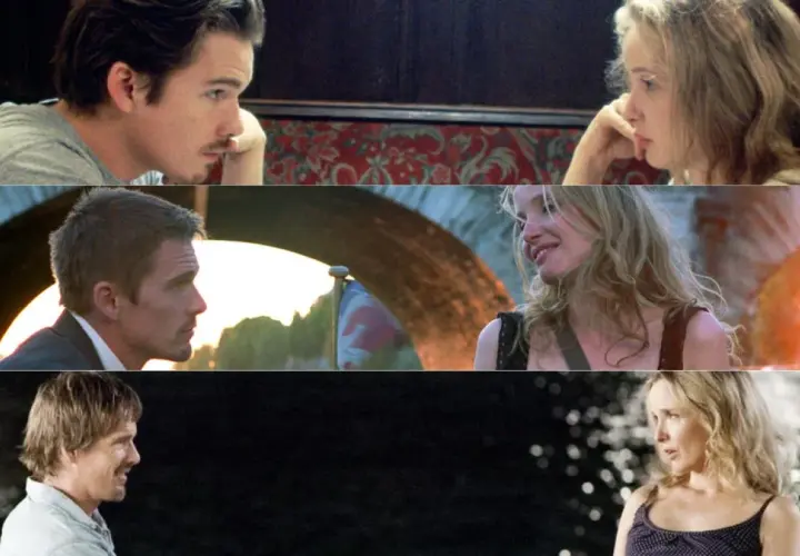 Prima dell'alba, del tramonto e del dopo. Jesse e Celine si incontrano e si separano in questa trilogia cinematografica.