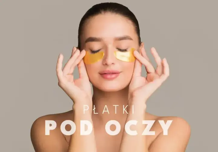 Kobieta z zamkniętymi oczami delikatnie poprawia złote płatki pod oczami. Dowiedz się, jak nakładać płatki pod oczy dla promiennej skóry.
