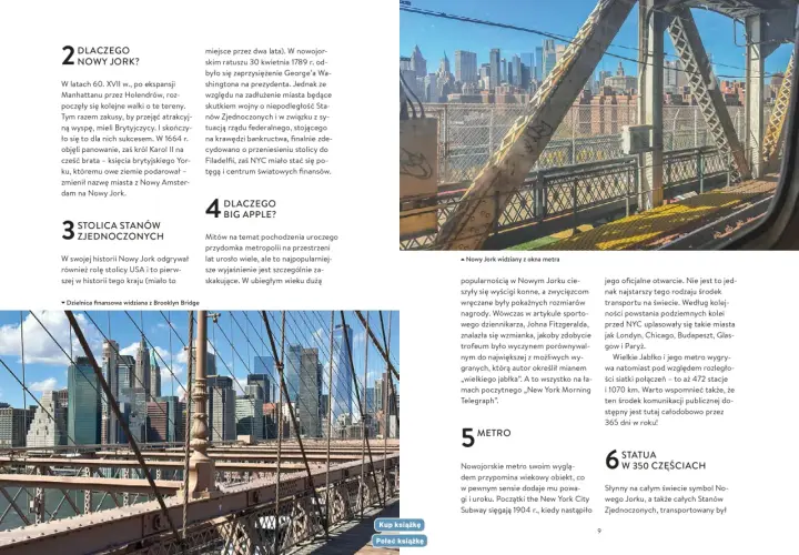 Widok na drapacze chmur Nowego Jorku z mostu, w tym Brooklyn Bridge. Atrakcje Nowego Jorku czekają!