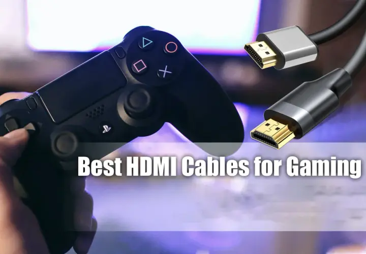 Manette de jeu et deux câbles HDMI dorés, parfaits pour le gaming. Ce type de câble HDMI assure une connexion optimale.