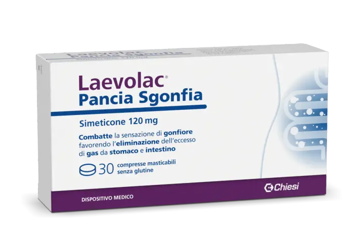 Laevolac Pancia Sgonfia, 30 compresse masticabili senza glutine. Utile per chi cerca cosa fare in caso di diarrea e gonfiore.