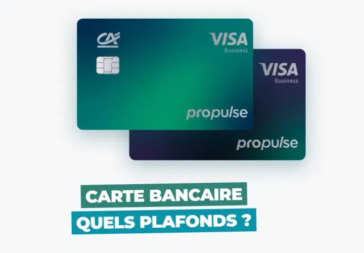 Deux cartes Visa Business "Propulse" aux dégradés verts et violets. La question "Quels plafonds ?" apparaît en bas, suggérant une gestion des dépenses sur 30 jours glissants.