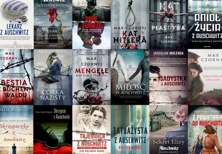 Okładki książek o tematyce Auschwitz. Czytanie wyłącznie tego gatunku może ograniczyć wyobraźnię, zamykając ją w mrocznych realiach.