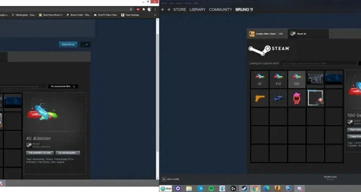 Na ekranie Steam widać przedmioty z gry, w tym 560 klejnotów na worek.