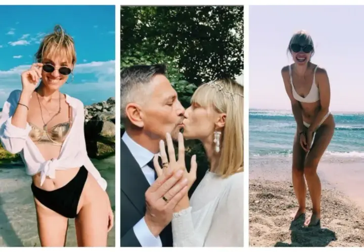 Krzysztof Ibisz żona na ślubnym zdjęciu i w bikini na plaży.