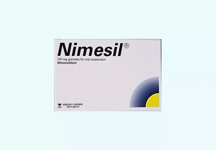 Opakowanie leku Nimesil, zawierające 100 mg granulatu do sporządzania zawiesiny doustnej.
