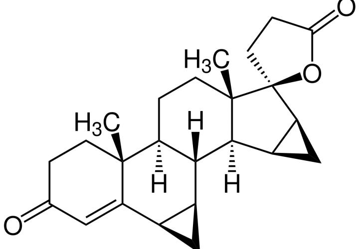 Chemische Struktur von Drospirenon, einem synthetischen Gestagen.