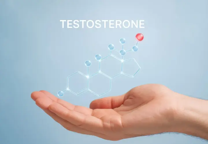 Dłoń trzymająca schemat cząsteczki testosteronu. Co zabija testosteron? Zrozumienie jego struktury to pierwszy krok.