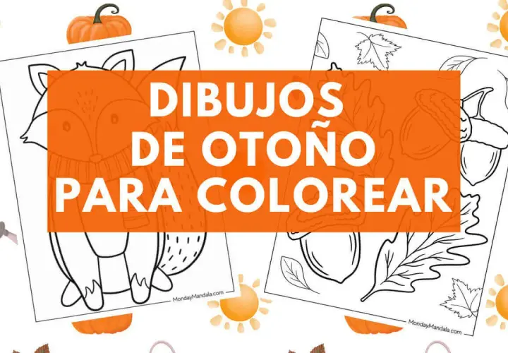 Dibujos de otoño para colorear con un zorro amigable y bellotas. ¡Perfecto para actividades infantiles!