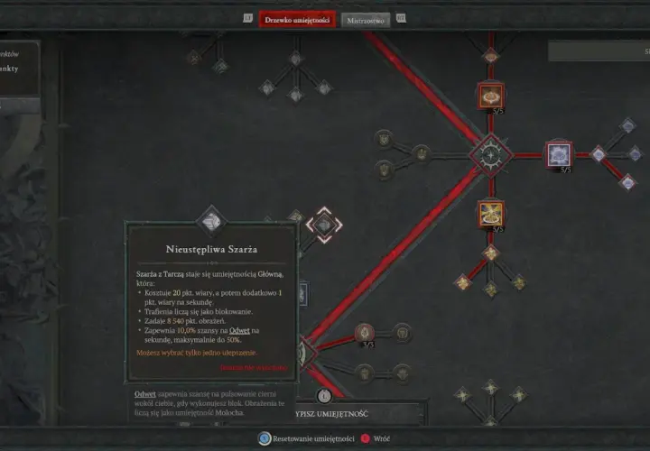 Drzewko umiejętności paladyna w Diablo 2 Resurrected. Skupia się na "Nieustępliwej Szarzy" i "Odwet", budując potężny diablo 2 resurrected paladyn build.