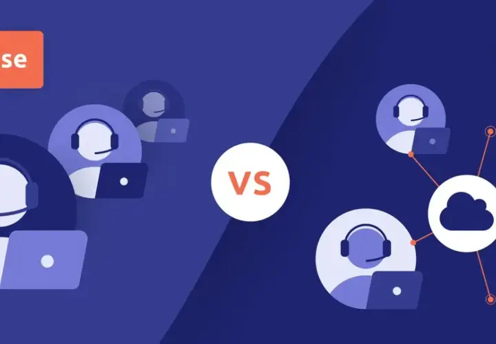 Comparaison visuelle entre une solution on-premise, avec des agents isolés, et une solution cloud, connectant les agents à un serveur central.