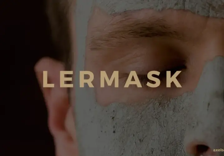 Närbild på en person med lermask som rengör porer. Texten "LERMASK" syns tydligt.