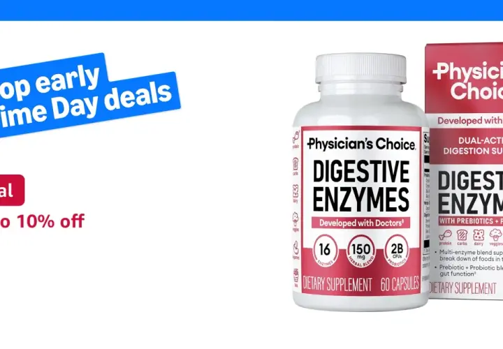 Integratori Physician's Choice con enzimi digestivi e probiotici, ideali per supportare la digestione. Un aiuto per il tuo benessere, come una vitamina U naturale.