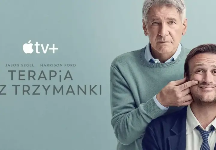 Harrison Ford pomaga Jasonowi Segelowi uśmiechnąć się w plakacie serialu "Terapia bez trzymanki".