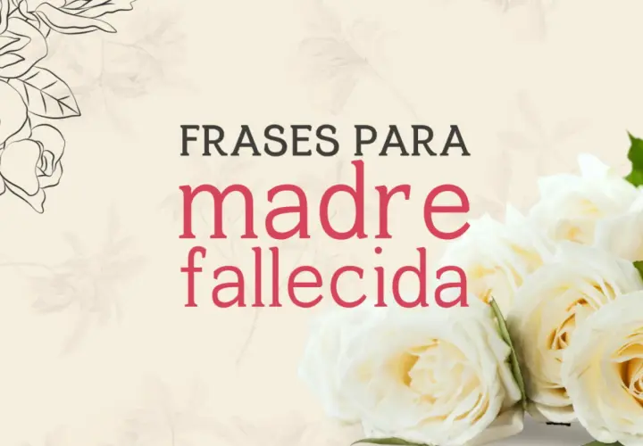 Flores blancas y bocetos de rosas acompañan el texto "Frases para madre fallecida", un homenaje a mi madre en el cielo.
