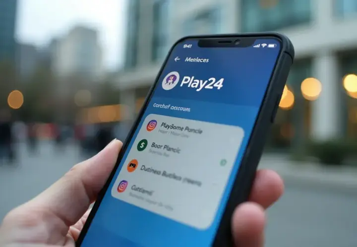 Na ekranie telefonu widać aplikację Play24, gdzie sprawdzam stan konta i różne usługi.