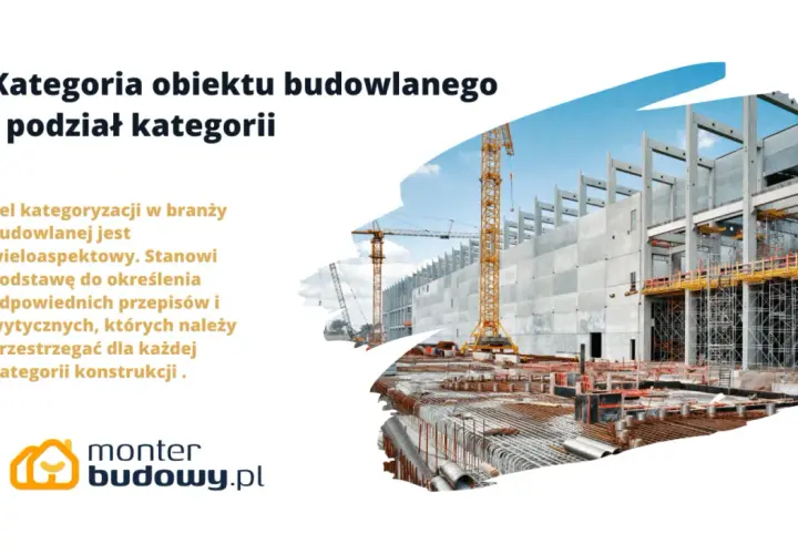 Budowa obiektu budowlanego z dźwigami i zbrojeniem. Polska klasyfikacja obiektów budowlanych określa zasady dla każdej kategorii konstrukcji.