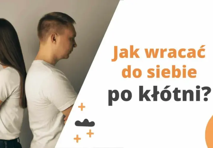 Para odwrócona plecami do siebie po kłótni. Napis: "Jak wracać do siebie po kłótni?".