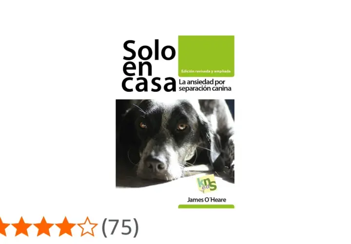 Libro "Solo en casa" sobre cómo acostumbrar a un perro a quedarse solo, con imagen de un perro triste.