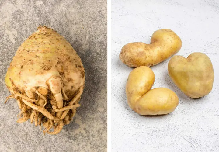 Rotfrukter och potatis, som är bra för antiinflammatorisk kost.