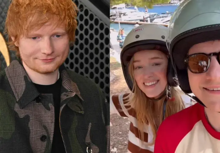 Ed Sheeran z rodziną. Na zdjęciu widać piosenkarza i parę na skuterach, być może jego dzieci.