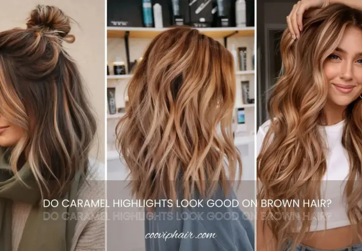 Mujeres con cabello castaño y mechas cobrizas, mostrando diferentes estilos y tonos cálidos.