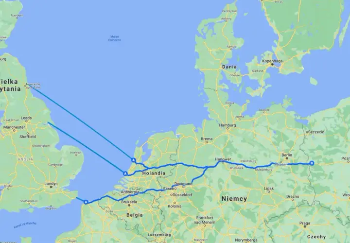 Trasa z Polski do Anglii przez Niemcy i Holandię. Sprawdź, ile płynie prom z Polski do Anglii, planując podróż.