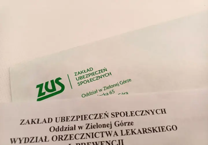 Dokument ZUS z Zielonej Góry, Wydział Orzecznictwa Lekarskiego. Dotyczy oceny stopnie niepełnosprawności.