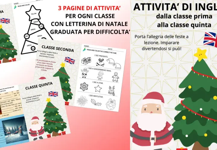 Attività di inglese per ogni classe, dalla prima alla quinta, con schede a tema natale. Imparare divertendosi è possibile!