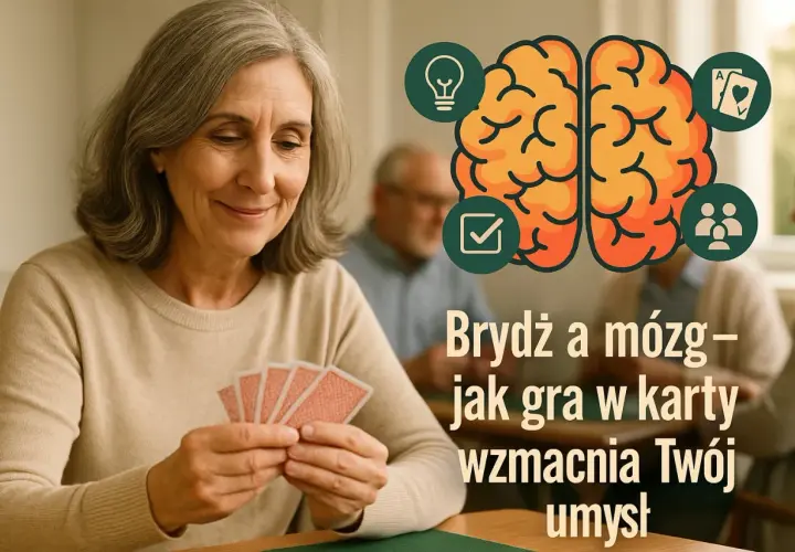 Starsza pani gra w brydża, co jest świetnym przykładem gry logicznej wzmacniającej umysł.
