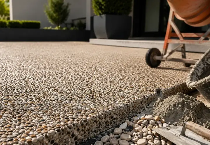 Pose de béton désactivé, un revêtement durable et esthétique. Découvrez le béton désactivé prix pour votre projet extérieur.