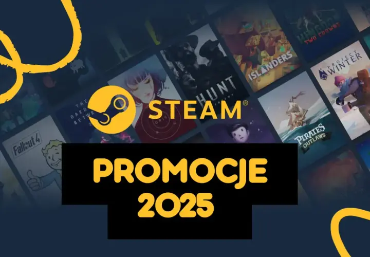 Logo Steam i okładki gier na tle, z napisem "Promocje 2025".